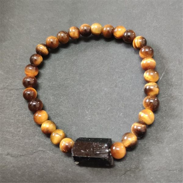 

mineral healing round brown tiger eye stone beads natural black raw rough tourmaline stone beaded man women bracelets wholesale