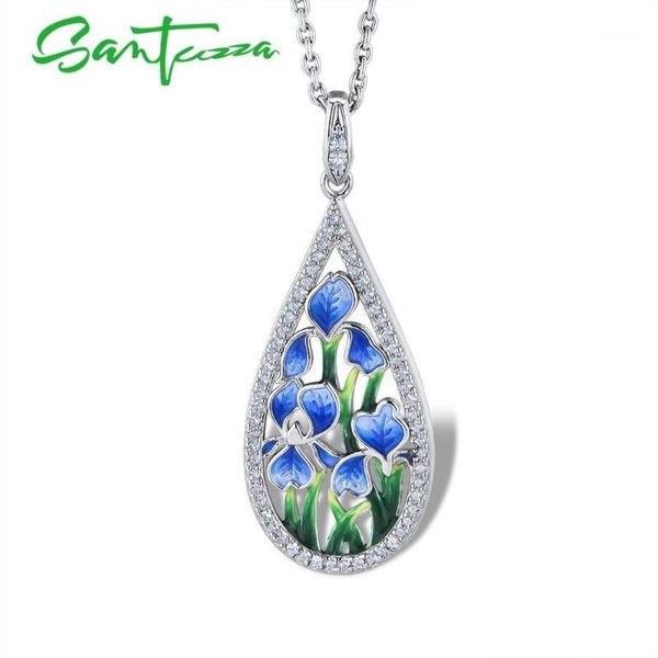 

pendants santuzza silver flower pendant for women blue petal handmade enamel fit necklace 925 sterling fashion jewelry1, Black