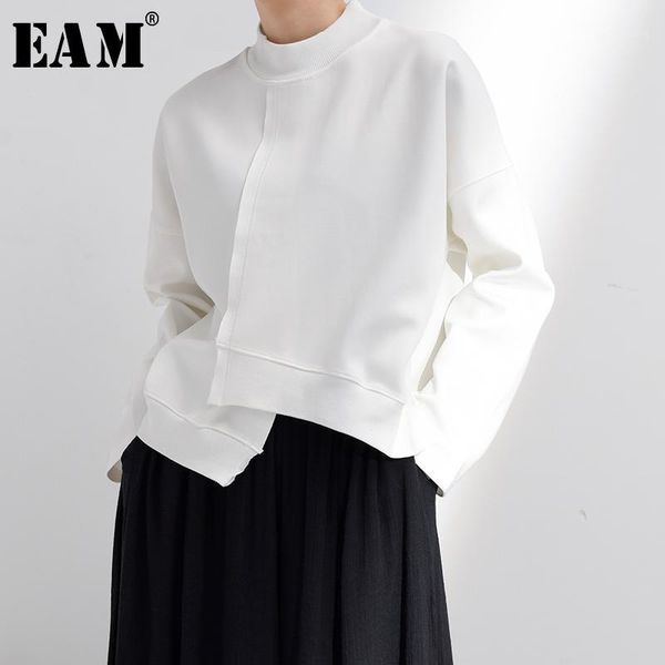 

eam] loose fit white irregular hem weatshirt new satnd collar long sleeve women big size fashion tide spring 2020 jk8001, Black
