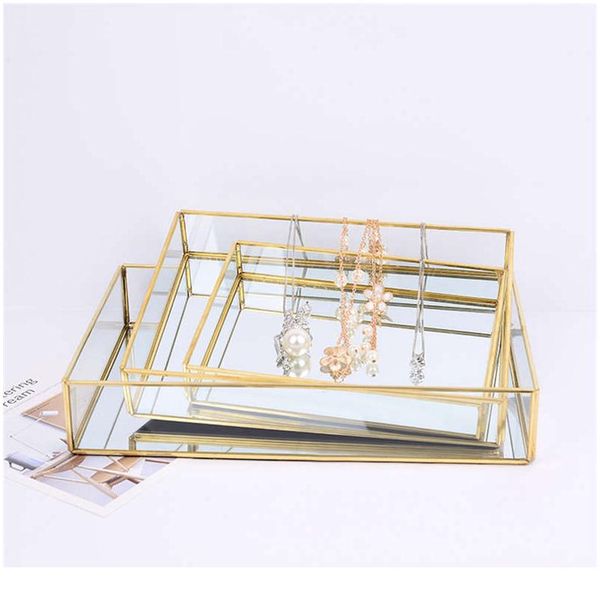 

nordic ретро драйкота для хранения золотой прямоугольник стекло макияж органайзер лоток десертная плита украшения дисплей главная кит sqclra, Khaki