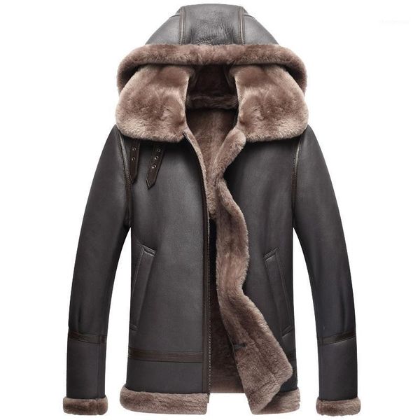 

genuine leather jacket winter jacket men real sheepskin coat for men natural lamb fur flight bomber jackets plus size 710 my1, Black