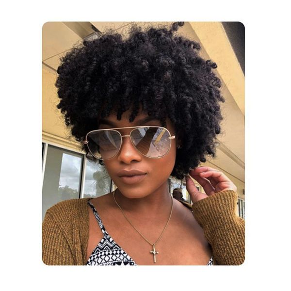 senhoras novo penteado índio American Hair Africano afro peruca curta encaracolado naturais Simulação Cabelo Humano afro crespo peruca para a mulher