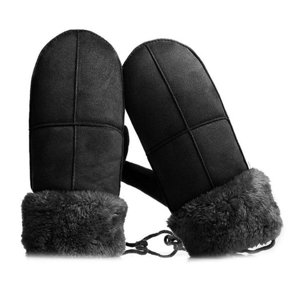 

women winter warm thermal insulated gloves ears suede ski mittens, Blue;gray