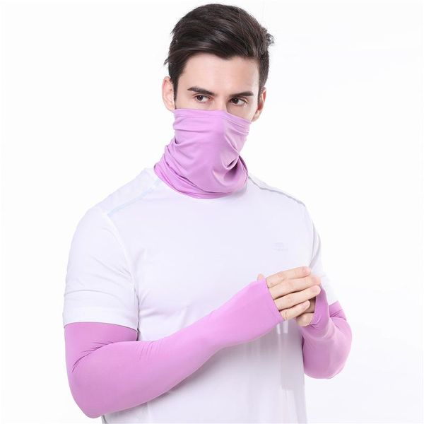 

2 in1 mask cooling arm sleeves uv protection neck leggings and outdoor sleeves sun protection ice sleeve arm warmers, Black;gray