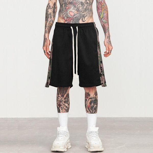 

men side stripe camouflage casual shorts draw rope hip hop summer new fashion streetwear shorts kg-7, White;black