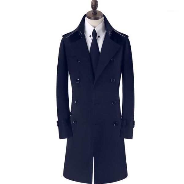

mens trench coats blue man long coat men clothes slim fit double breasted overcoat long sleeve spring autumn korean new designer1, Tan;black