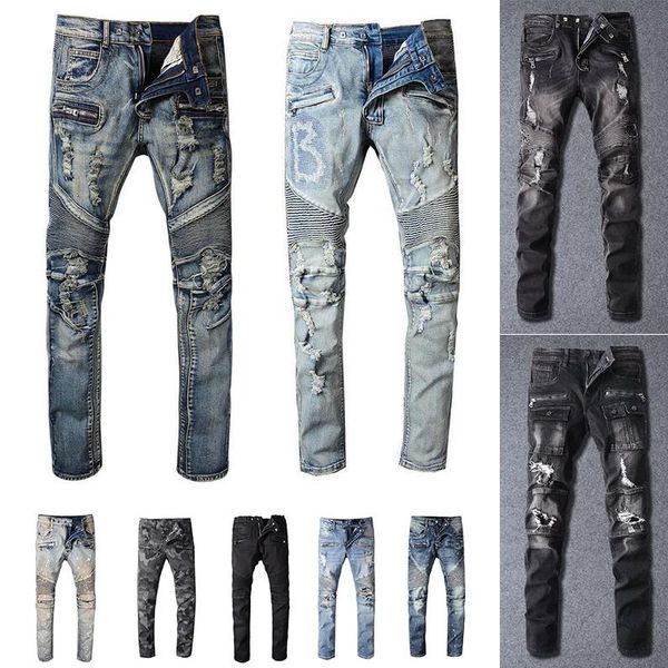 

2021 mens designer jeans distressed ripped biker slim fit motorcycle biker denim for men s fashion mans black pants 20ss pour hommes, Blue