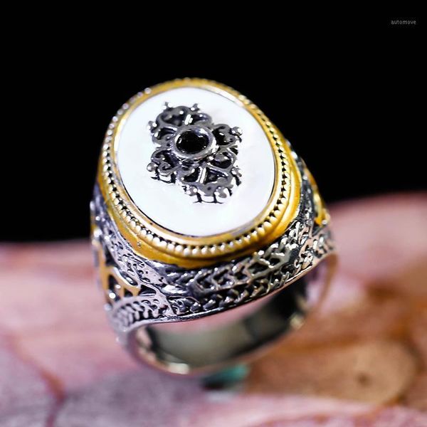 

new fashion luxury men's royal aristocratic men's ring retro black crystal quality gift jewelry q3m4011, Golden;silver