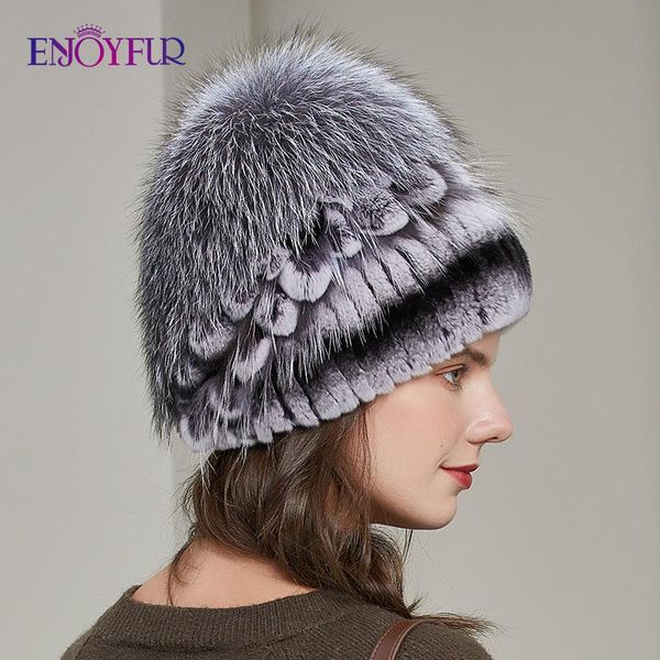 

enjoyfur winter rex меховые шапки для женщин warm натуральной knit девушки bonnet моды цветочные россия женский повседневный шапочки, Blue;gray