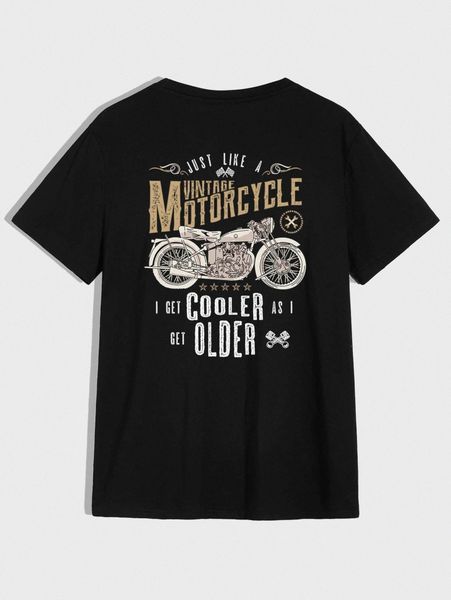 

men motorcycle & slogan graphic tee t78g#, White;black