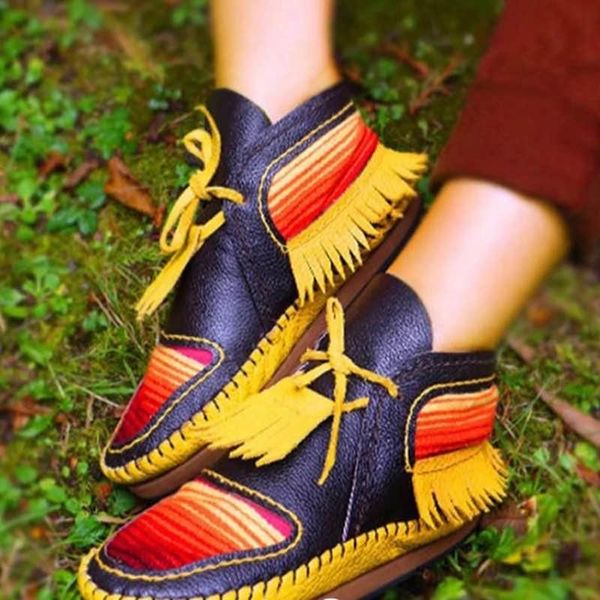 

women ankle short boots tassels big size round toe soft leather boots warm non-slip shoe for ladies botas mujer 2020, Black