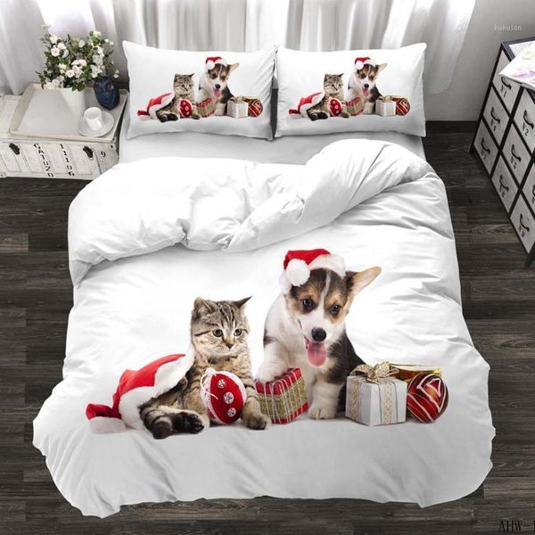 

wensd quality christmas cat bedding set cartoon cute pet duvet cover sets reactive printing kids bedding set dropship1