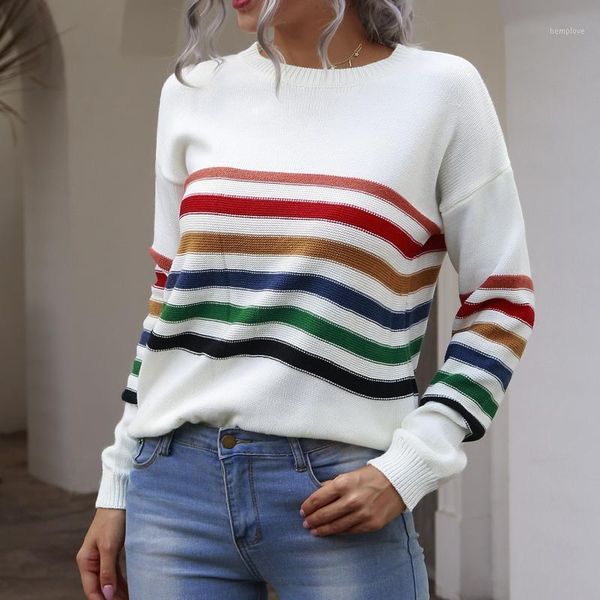 

ladies knitted jumper sweater autumn winter casual stripe o-neck pullovers sweaters women long sleeve slim blouse girls#1201, White;black