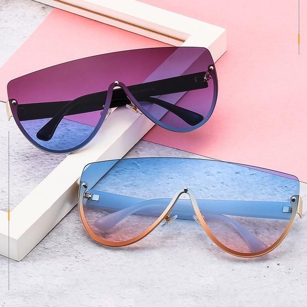 

sunglasses 2021 fashion wild metal big frame one piece half trendy casual street shooting glasses, White;black