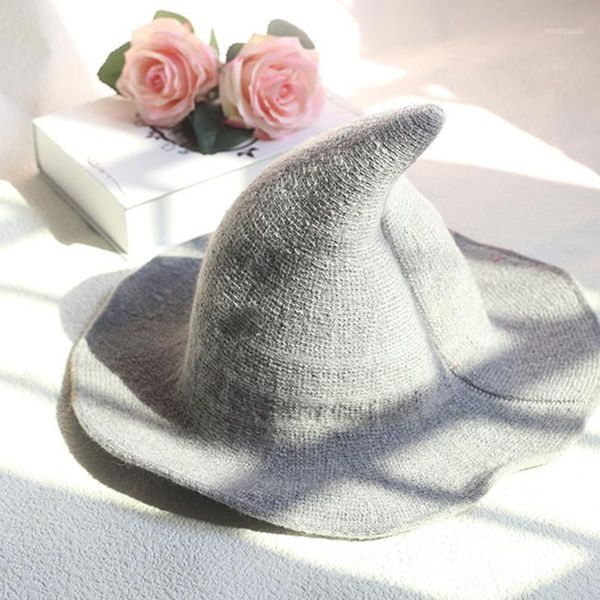 

stingy brim hats women halloween witch hat cosplay costume party wide knitted a661, Blue;gray