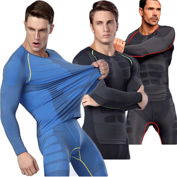 Homens Compressão Roupas Mens Terno Tops Tees Base Layer Leggings Conjunto de Bodybuilding T-shirt Fitness Underwear LJ201117