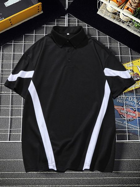 

men contrast panel polo shirt u5wp#, White;black