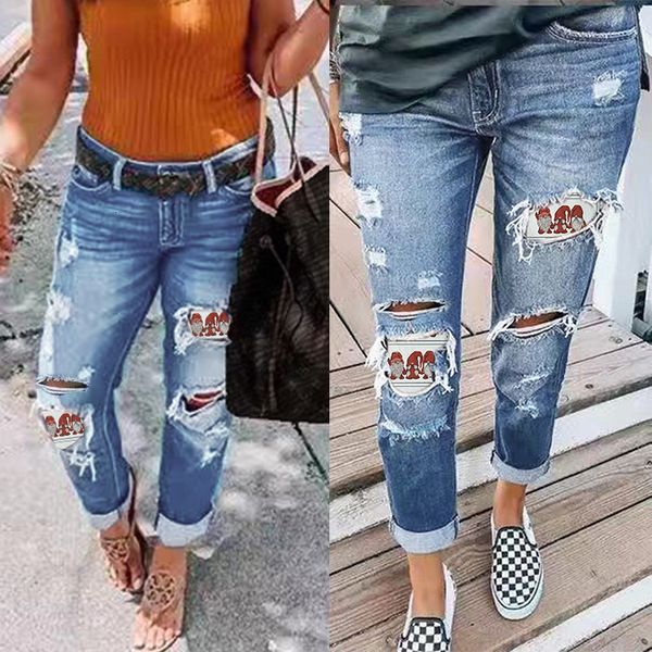 

new women's wear holed santa claus jeans leggings, Blue