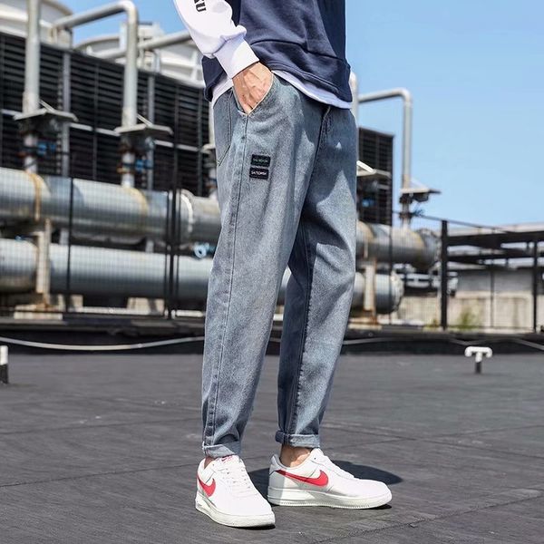 

pants men's fashion br jeans men's loose large jeans jeanspants and jeanskorean version trendy and versatile harlan straight nine, Blue