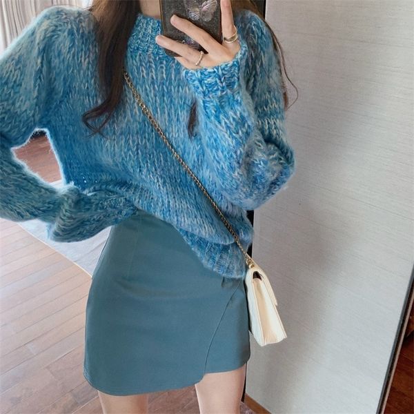 

autumn 2020 new style loose long sleeve sweater + high waist leather skirt 2-piece fashion suit for women