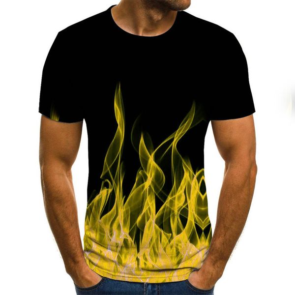 

3d color flame printed short sleeve men's slim fit t-shirt, White;black