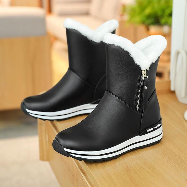 

boots women warm wool snow winter platform shoes woman low wedges heels comfortable sweet ladies large size 41 42 43, Black