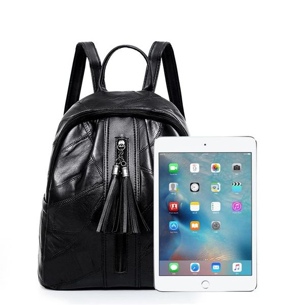 

2020 tassel women backpacks fashion sheepskin stitching shoulder bag female leisure wild ladies'travel backpack black school bag