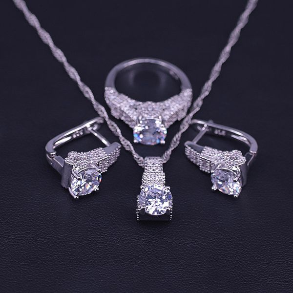 

shiny crystal & cubic zircon silver color jewelry set for women hoop earrings ring necklace set pretty design