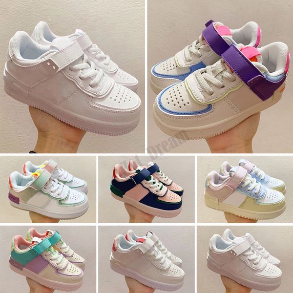 

2021 baby skateboard shoes clotn royale macaroon forces one low premium white boys girls kids sports shoes size 26-35, Black