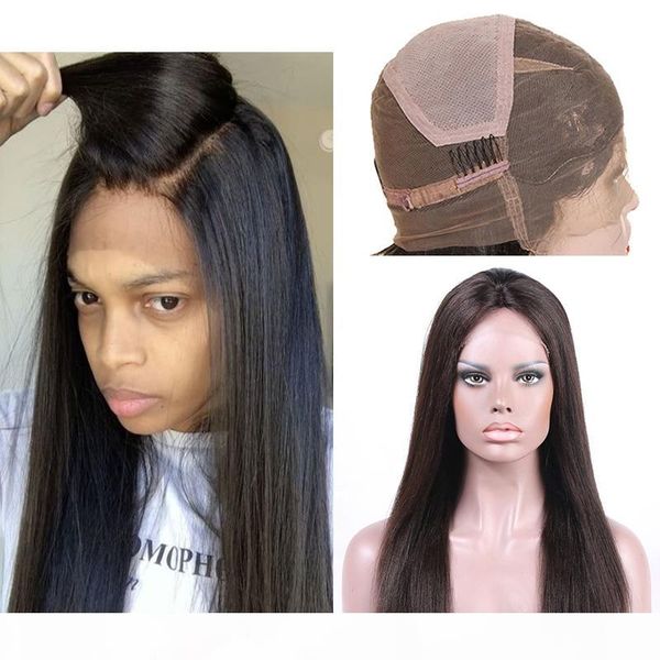 

полный шнурок человеческих волос парики straight pre-щипковых природные hairline бразильский девы волос 360 полный парик шнурка с ребенком в, Black;brown