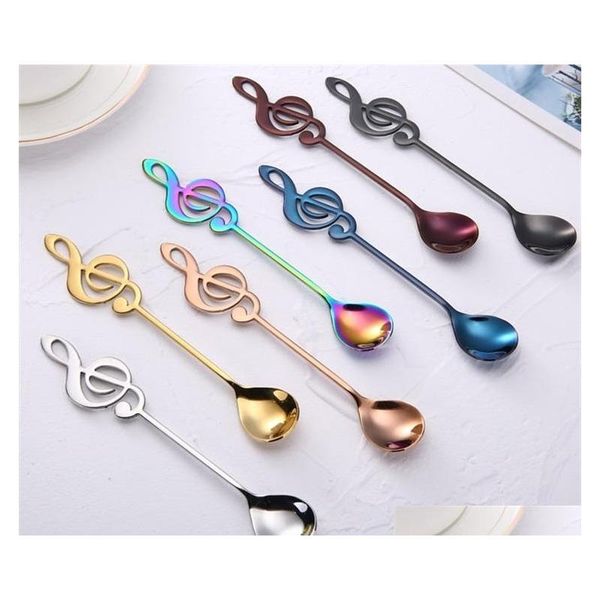 

7 colors stainless steel spoons small coffee spoons creative music symbol spoons for ice cream dessert tea