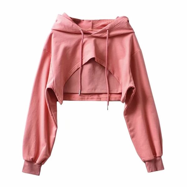 

2021 new women's ultra short open hilum hooded sweater for autumn 16ql, Black