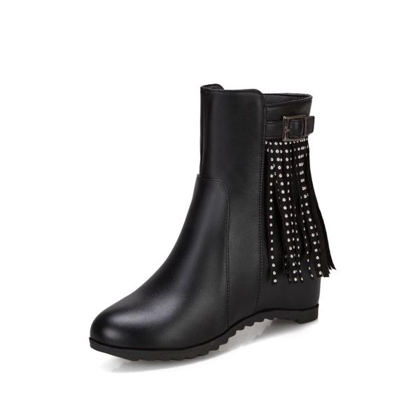 

winter boots lady boots-women autumn shoes round toe luxury designer 2020 rubber mid calf wedge high heel fashion low, Black