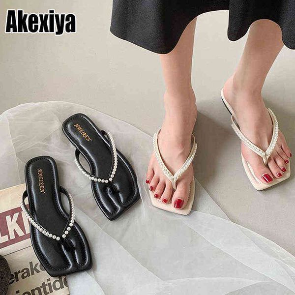 

slippers summer new korean women wear stylish bright diamond casual flat flip flops s shoes sandals bc3765 220304, Black