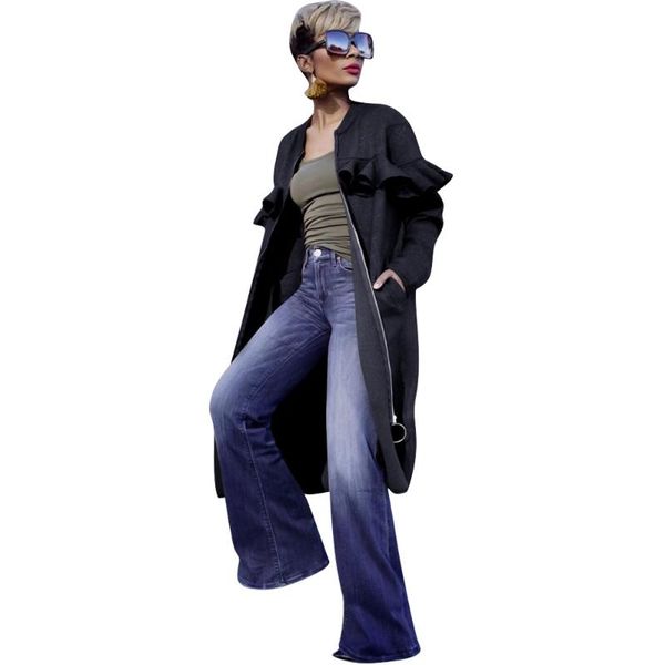 

women's trench coats lemon gina autumn solid color o-neck zipper up long sleeeve ruffles splicing side pocket coat mn030, Tan;black