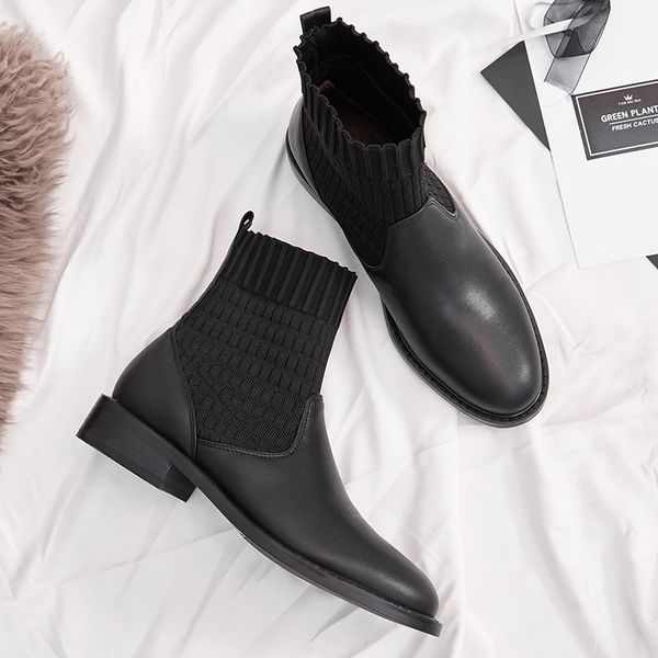 

women's cow 2021 flying wool woven short 22-25cm long autumn and winter boots fashion shoes ysom, Black