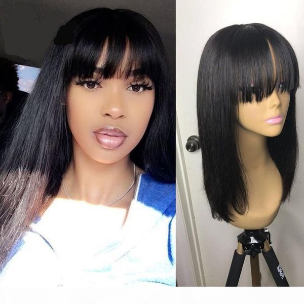 

peruvian virgin human hair lace front wigs 8-14 inch silky straight hair bob full lace wigs with remy hair natural color, Black;brown