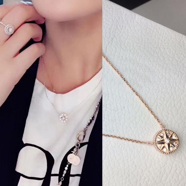 

rose gold 925 silver eight-pointed star fritillary compass necklace pendant for women fashion jewelry for woman