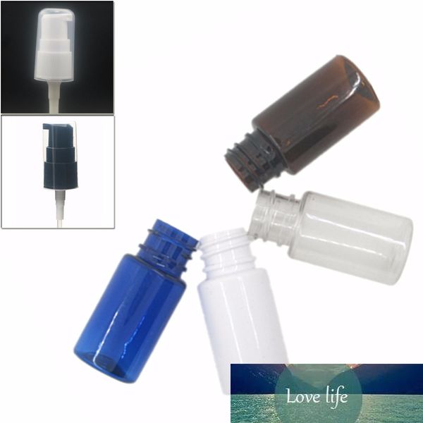 10 ml runde, leere Plastikflaschen, transparente/weiße/bernsteinfarbene/blaue PET-Flasche mit weiß/schwarzer Behandlung, Pumplotion-Kopf x10