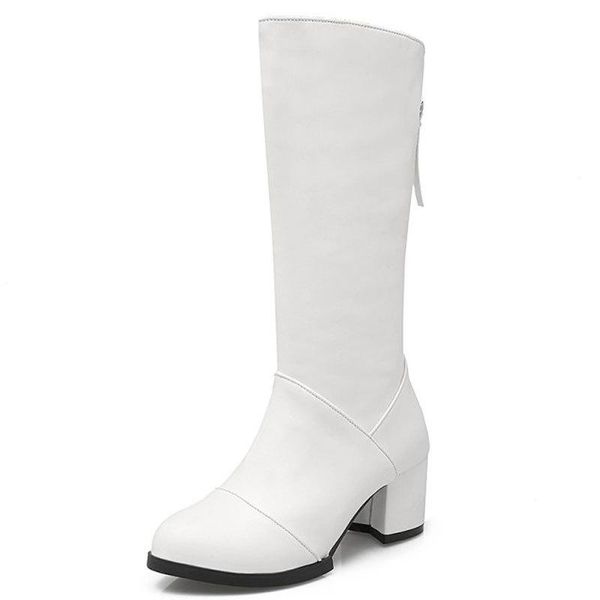 

women's rubber boots zipper round toe thigh high heels high shoes booties ladies rain over-the-knee stiletto large, Black