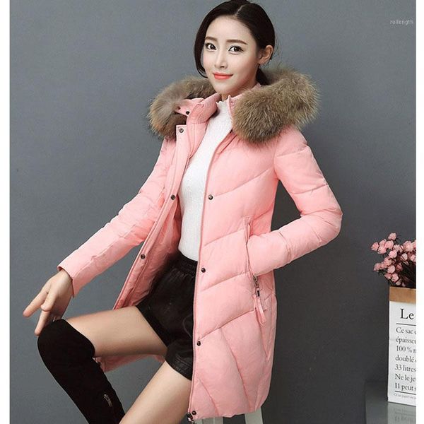 

women parkas nice mid-long winter thicken warm solid color big fur hooded outwear sintepon jacket coats plus size m-3xl g91121, Black