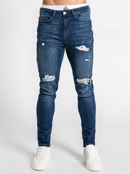 

romwe guys cat whisker ripped washed jeans k6f2#, Blue