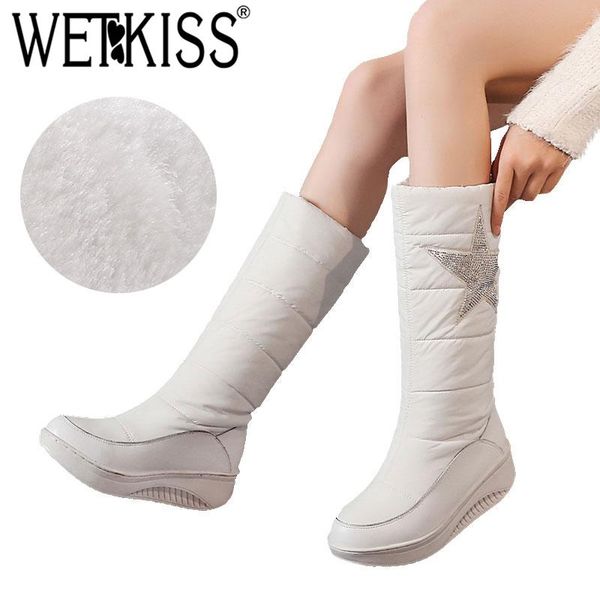 

wetkiss plus size 35-44 winter snow boots women bling platform boot warm winter down cotton footwear cleated fashion lady shoes, Black