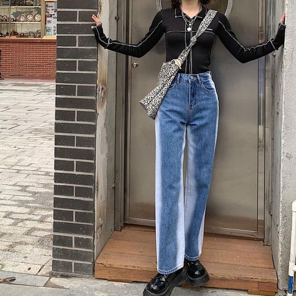 

alien kitty 2021 spring new fashionable simplicity straight pants high waist loose gradient jeans women casual all-match, Blue