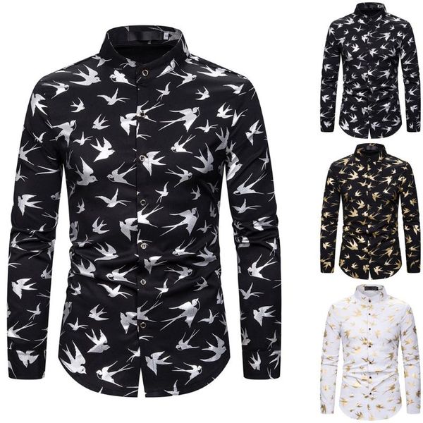 

men's 2020 retro floral printed man casual shirts fashion classic men dress shirt breathable men's long sleeve brand clothing, White;black