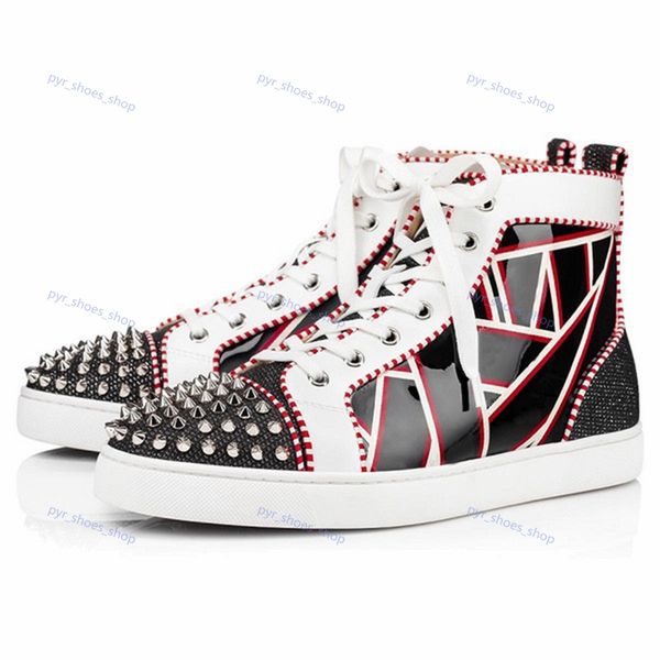 

men red bottom shoes spikes women's men's spikes platform sneakers retro leather casual rivets sneakers, Black