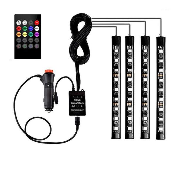 

interior&external lights 4 pieces car rgb light strip interior multicolor atmosphere auto led lighting with remote control1