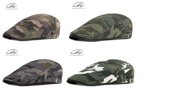 

men's hat summer breathable washed cotton camouflage berets adjustable head size hip hop caps male bone personality tongue cap, Blue;gray