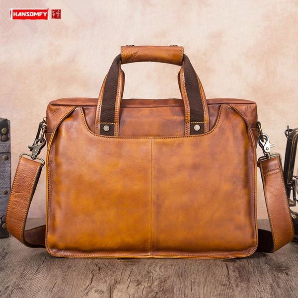 

briefcases vintage leather men's briefcase handmade lapbag men cowhide genuine handbag real-leather shoulder messenger bags