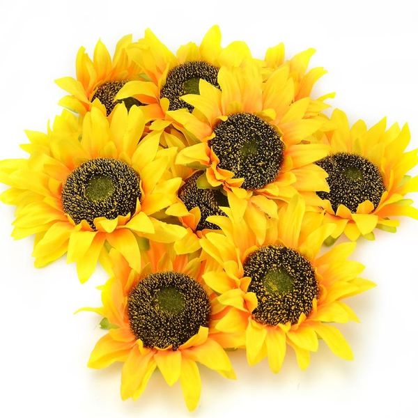 

6pcs 14cm large sunflower head artificial silk flowers for diy scrapbooking wreath craft home wedding decoration fake flowers bbycor
